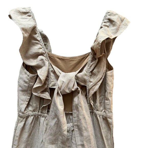 Madewell Jumpsuit Linen Blend Ruffle Open Tie Back Natural Beige Neutral Size 10 - Picture 6 of 11